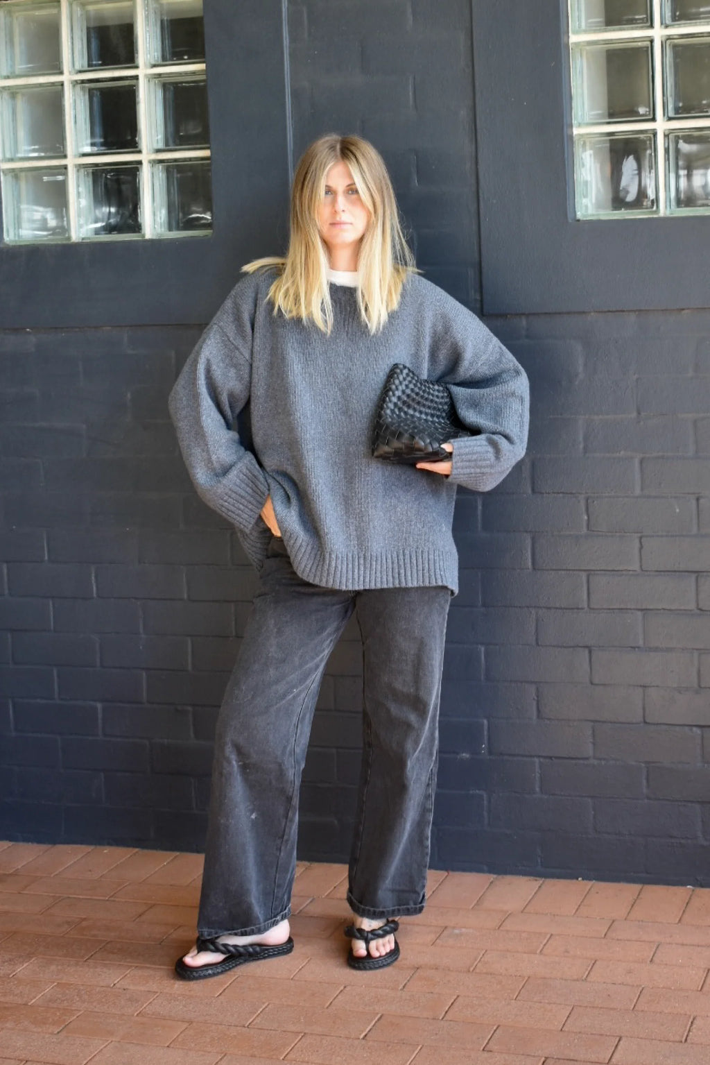 Ladies Merino Blend Knit Pull Over - Charcoal