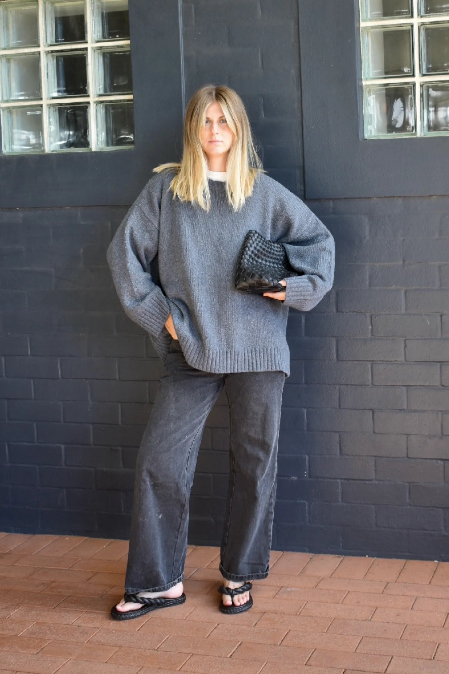 Ladies Merino Blend Knit Pull Over - Charcoal