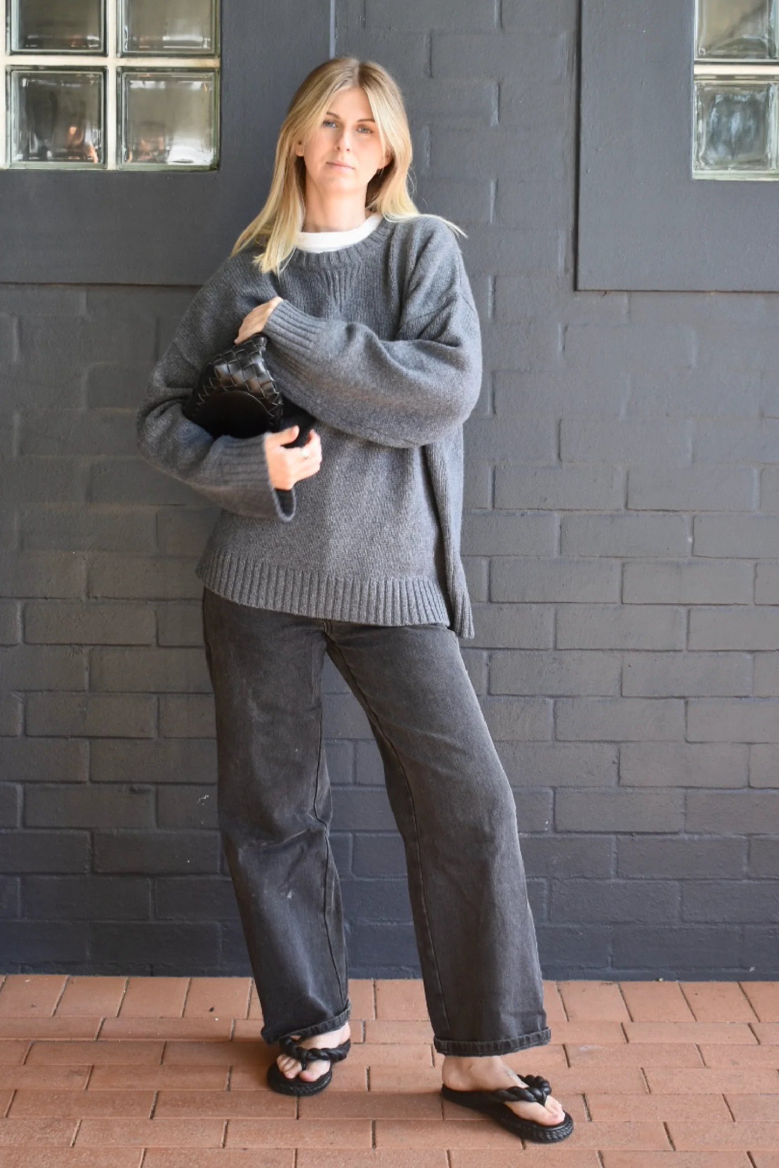 Ladies Merino Blend Knit Pull Over - Charcoal