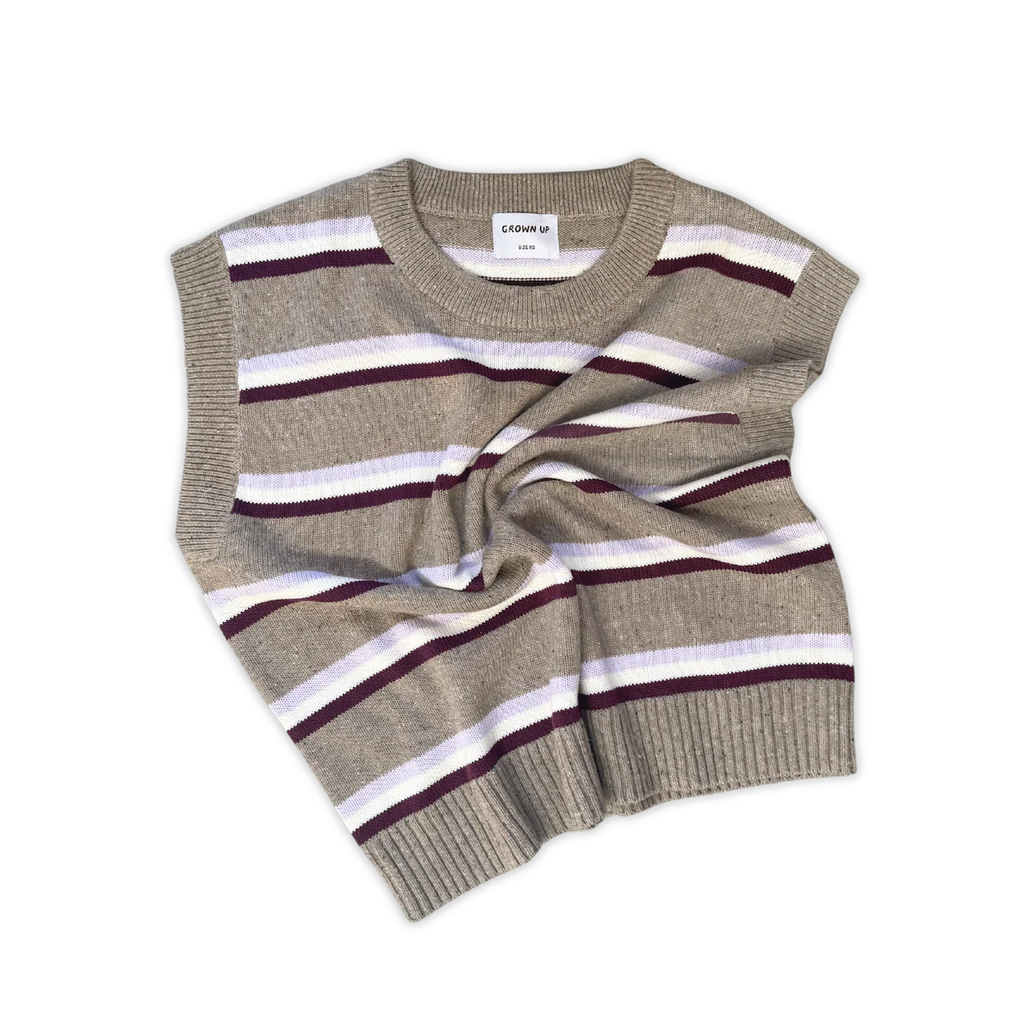 Ladies Organic Stripe Knit Vest - Oatmilk