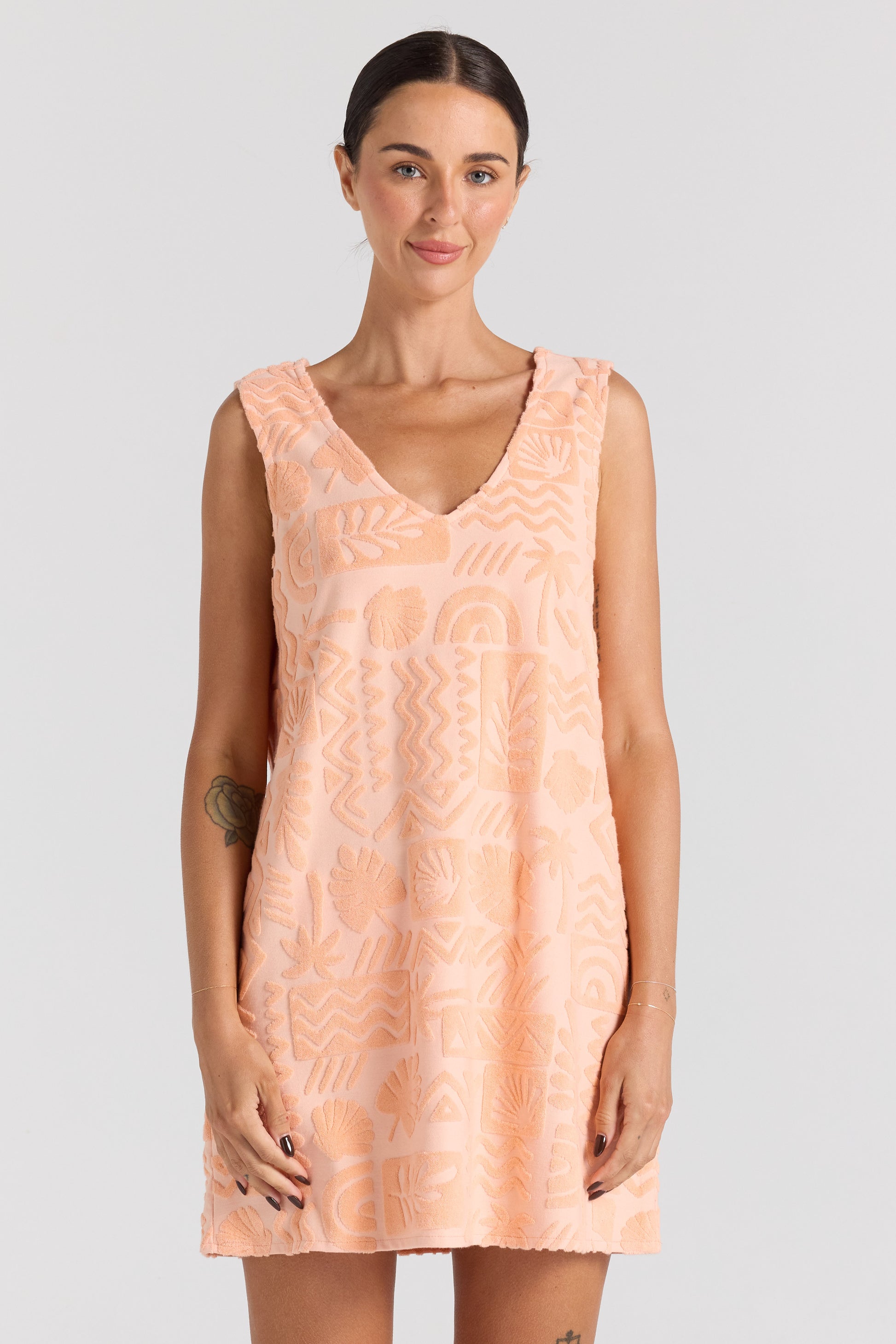 Mai Tai V Tunic Towelling Dress - Peach