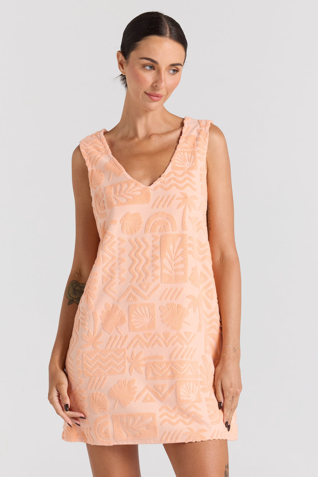 Mai Tai V Tunic Towelling Dress - Peach