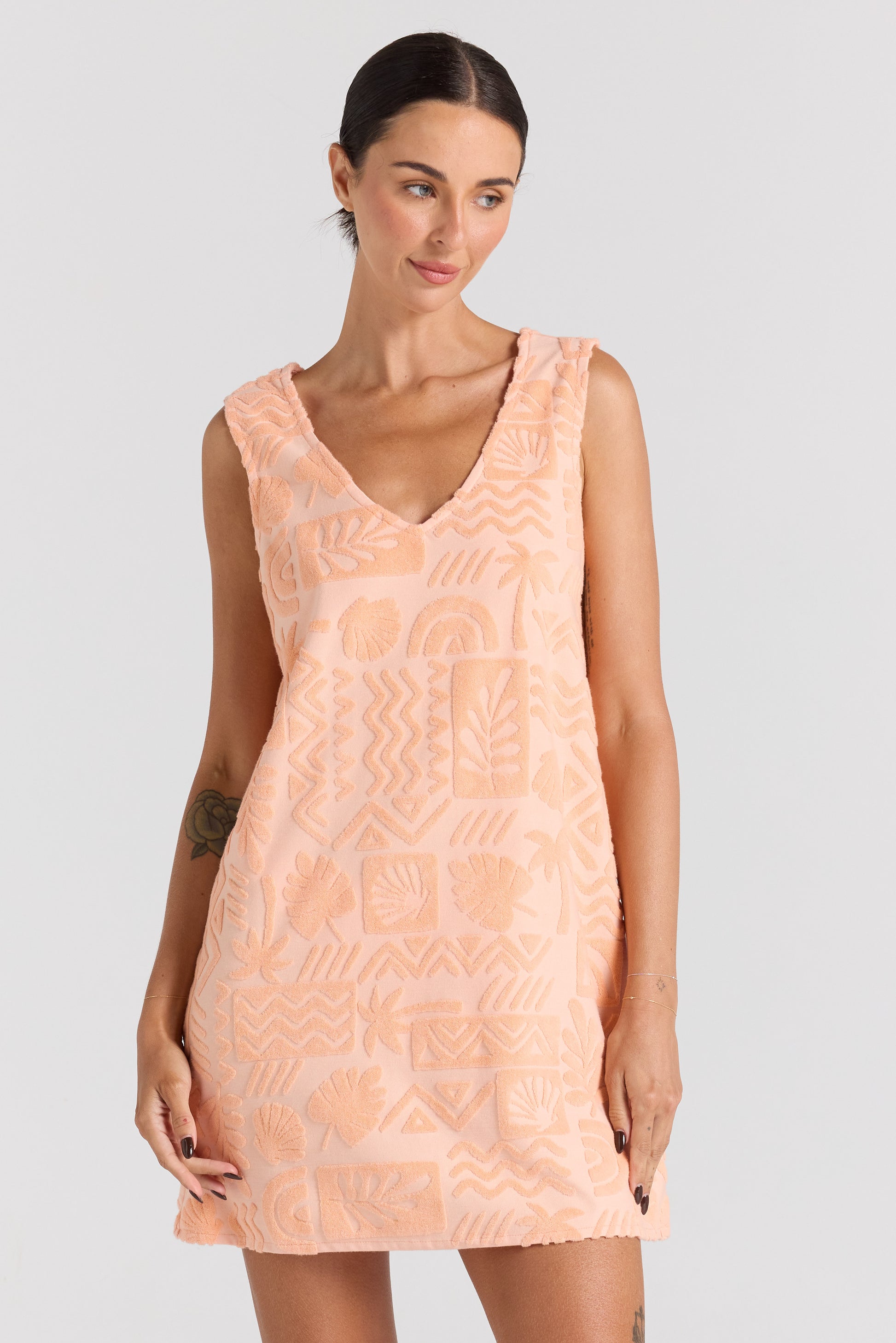 Mai Tai V Tunic Towelling Dress - Peach