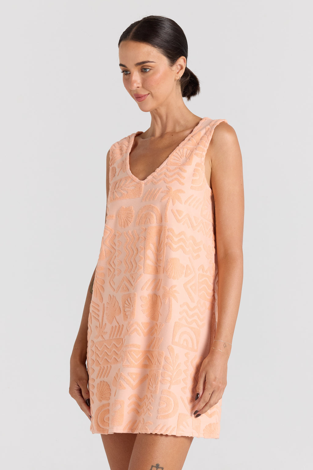 Mai Tai V Tunic Towelling Dress - Peach