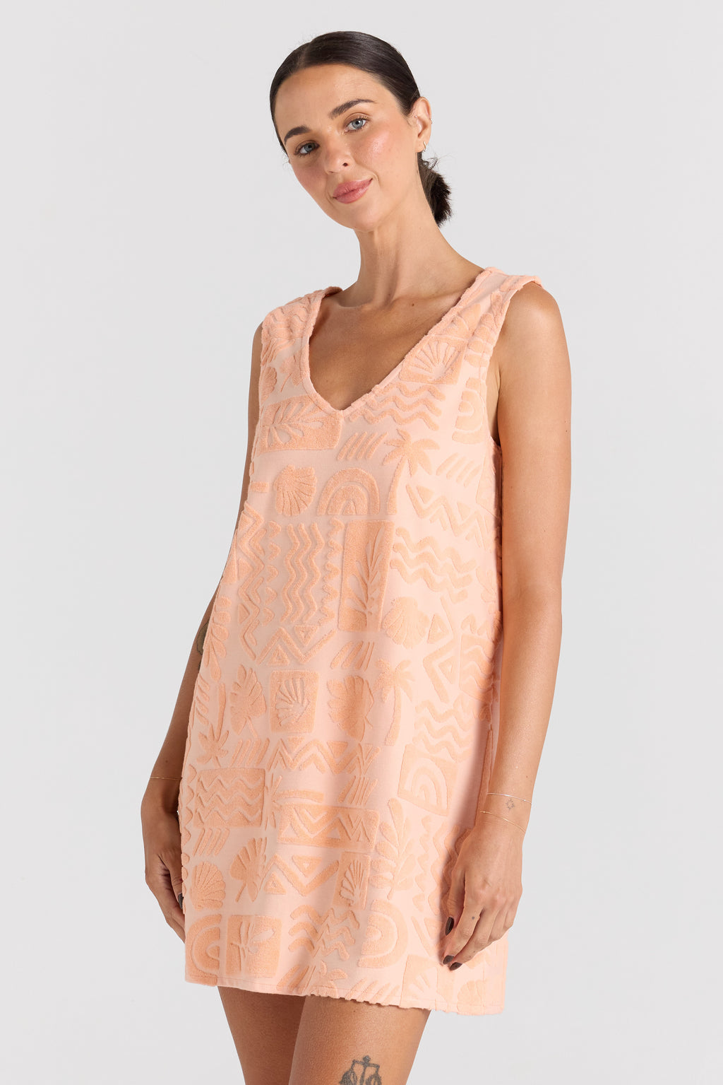 Mai Tai V Tunic Towelling Dress - Peach