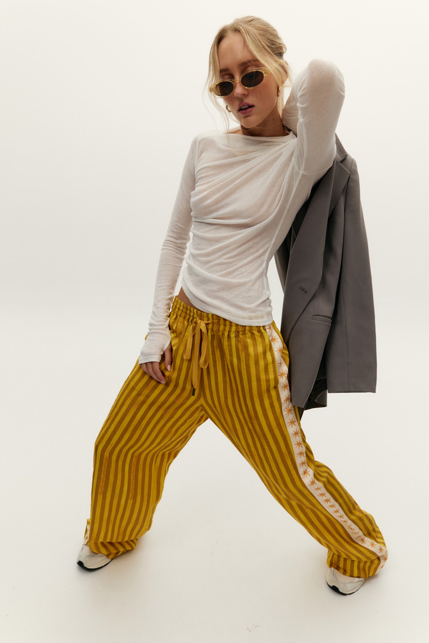 Mustart Striped Straight Leg Linen Pant