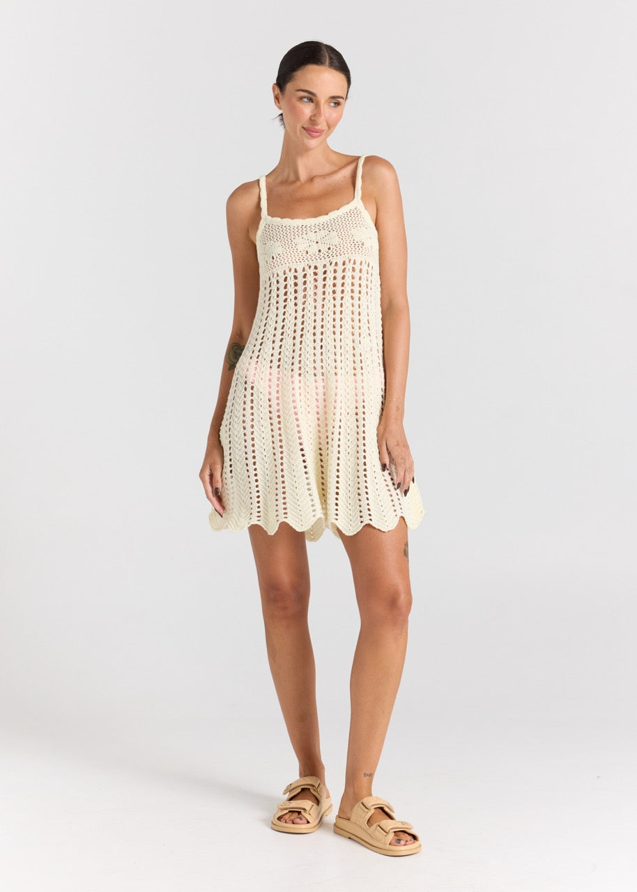 Maya Knit Crochet Knit Dress - Vanilla