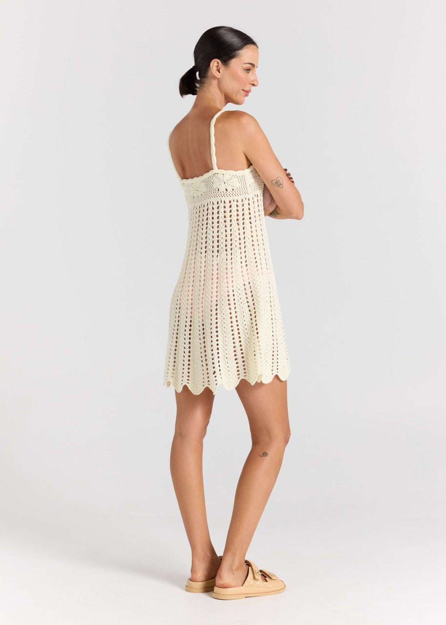 Maya Knit Crochet Knit Dress - Vanilla