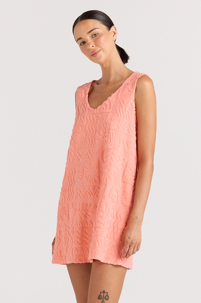 Mai Tai V Tunic Towelling Dress - Coral