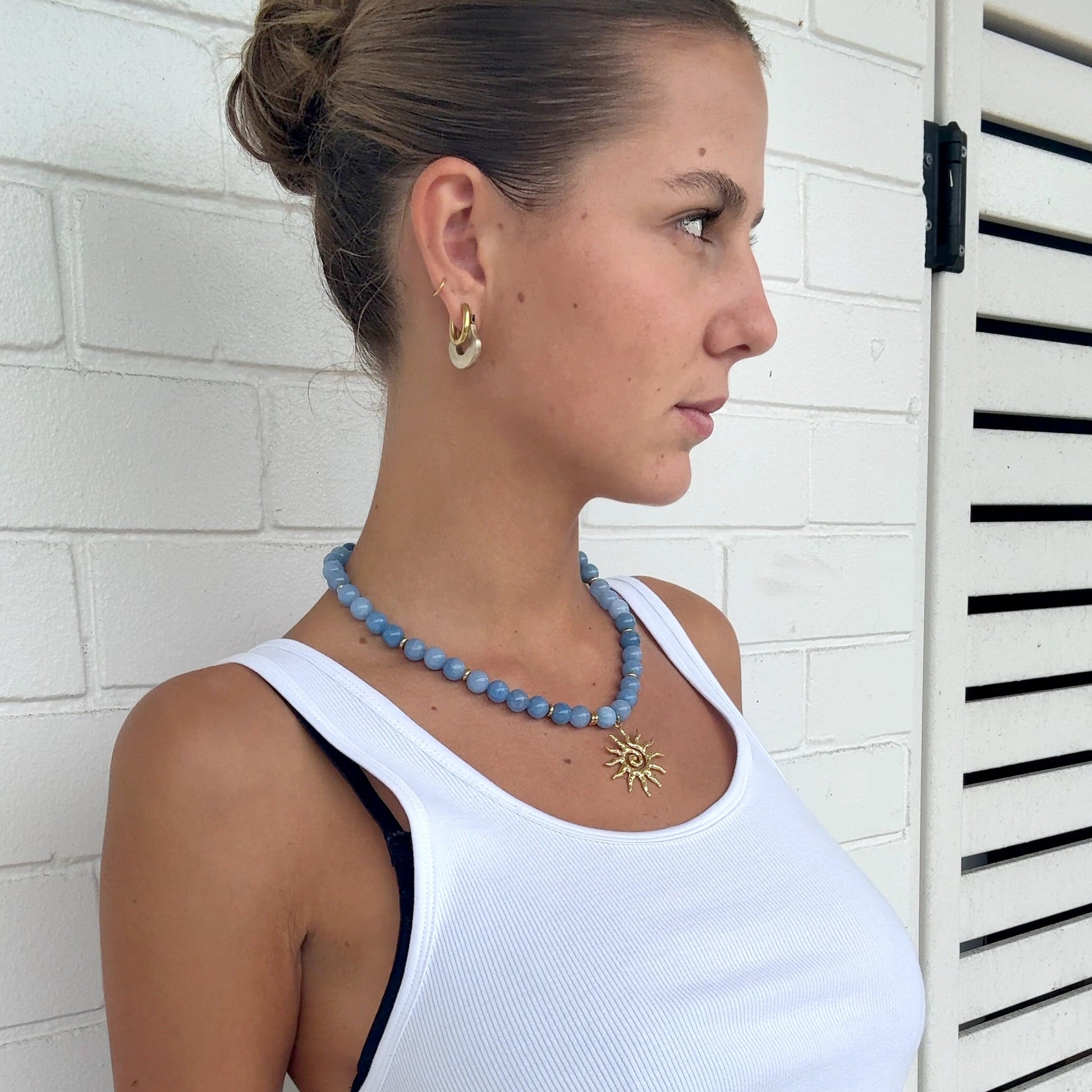 Aquamarine Beaded Sun Necklace