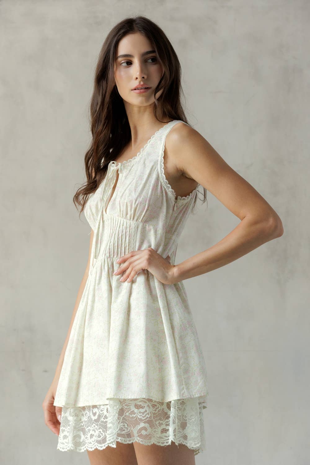 STORIA LACE TRIM FLORAL MINI DRESS