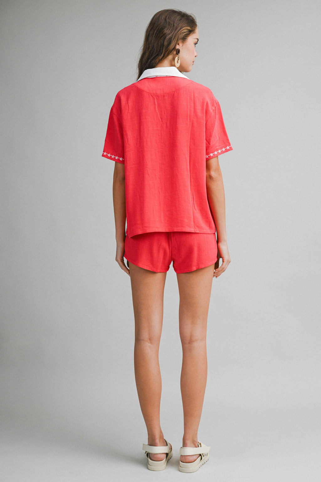 Embroidered Button-Up Short Sleeve Shirt