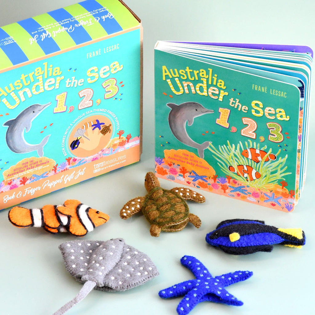 Australia Under the Sea 1, 2, 3 Book and Puppet set