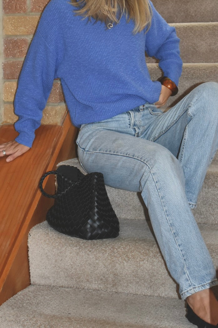 Ladies Textured Slub Organic Knit Pull Over - Cobalt