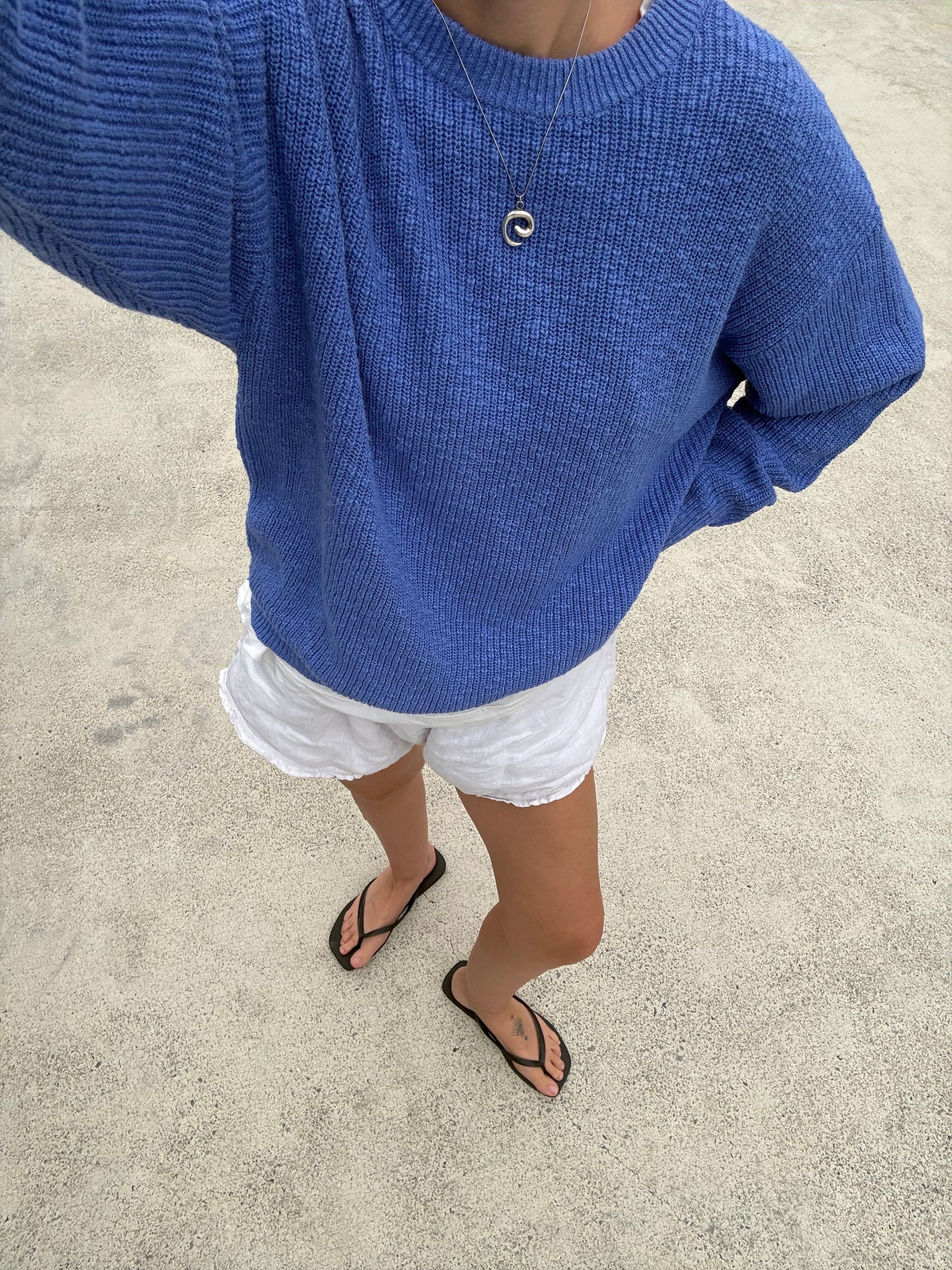 Ladies Textured Slub Organic Knit Pull Over - Cobalt