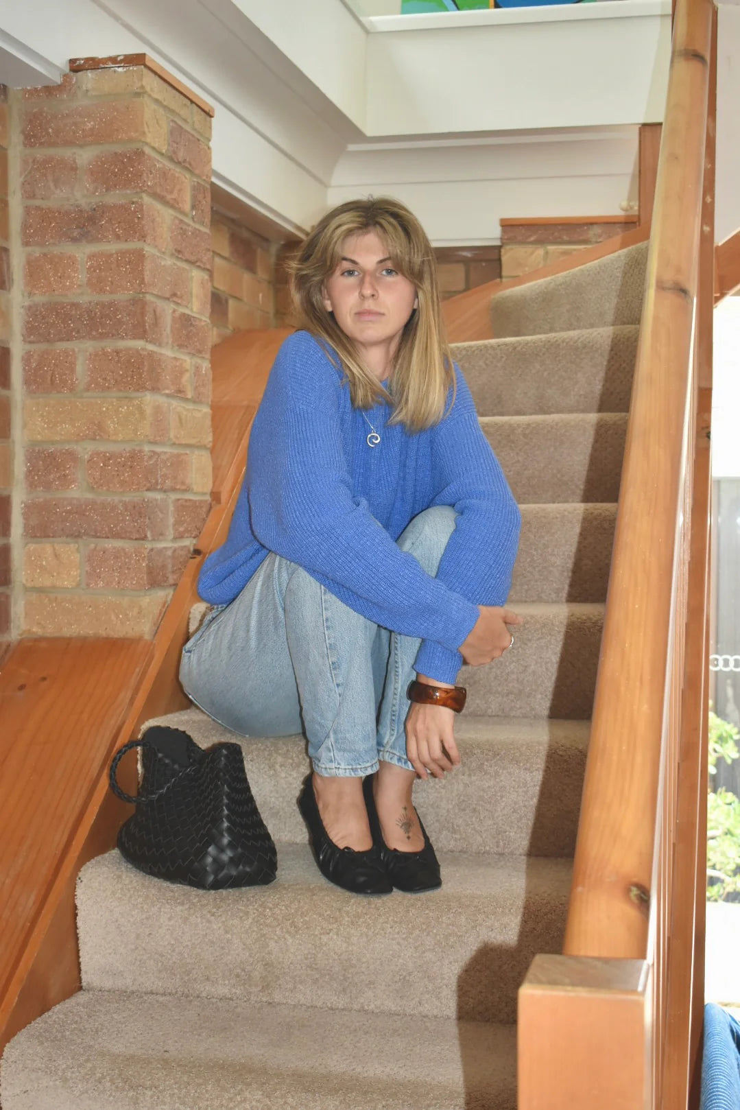 Ladies Textured Slub Organic Knit Pull Over - Cobalt