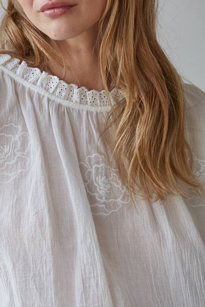 Woven Cotton Embroidered Long Sleeve Blouse