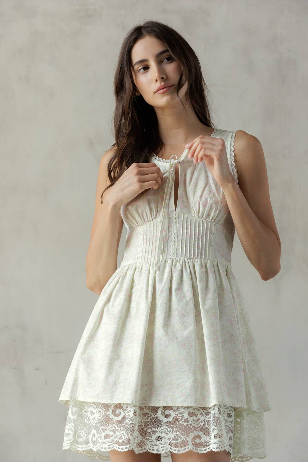 STORIA LACE TRIM FLORAL MINI DRESS