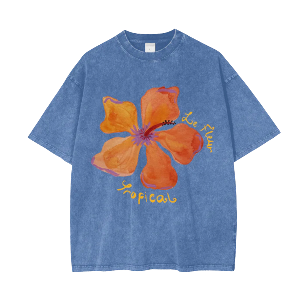 Fleur Tee Blue Acid Wash
