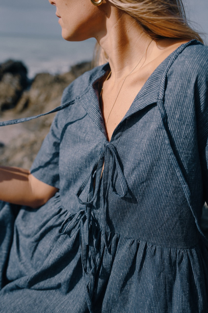 Darcey Dress - Navy Pin Stripe