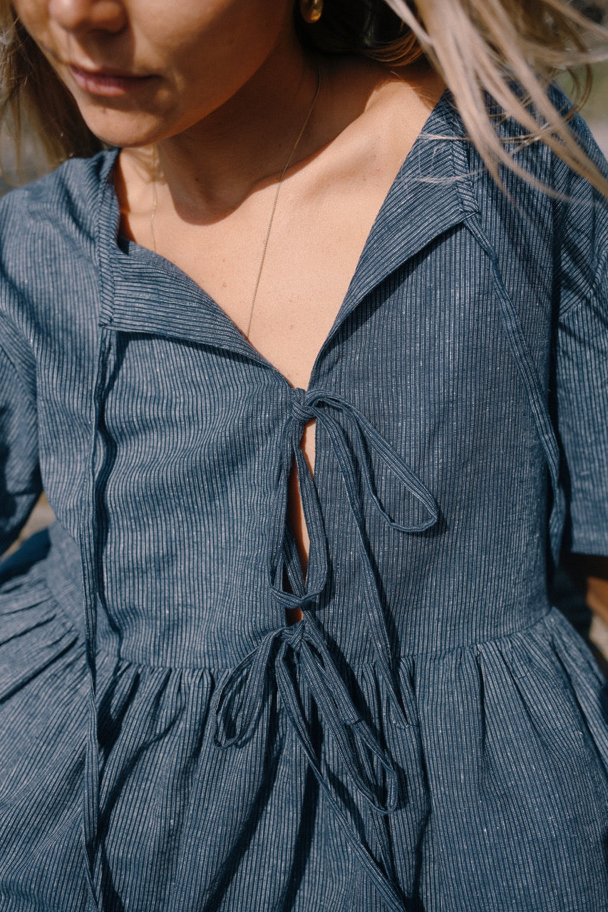 Darcey Dress - Navy Pin Stripe