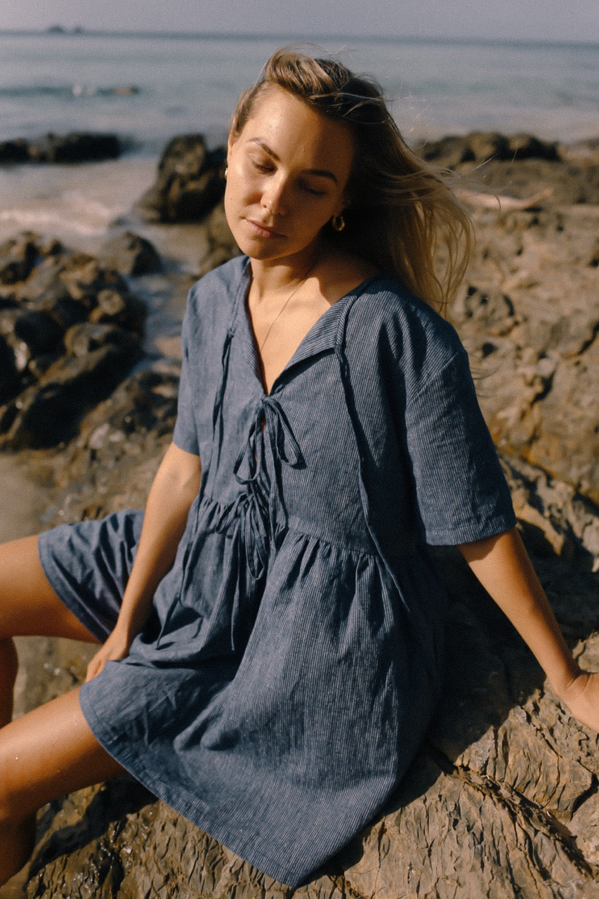 Darcey Dress - Navy Pin Stripe