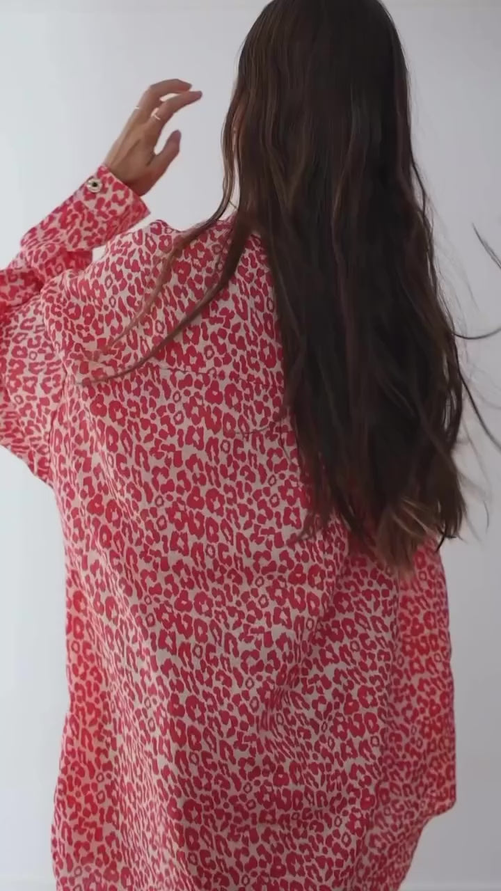 Girls Clyde Shirt Coral Oat Leopard