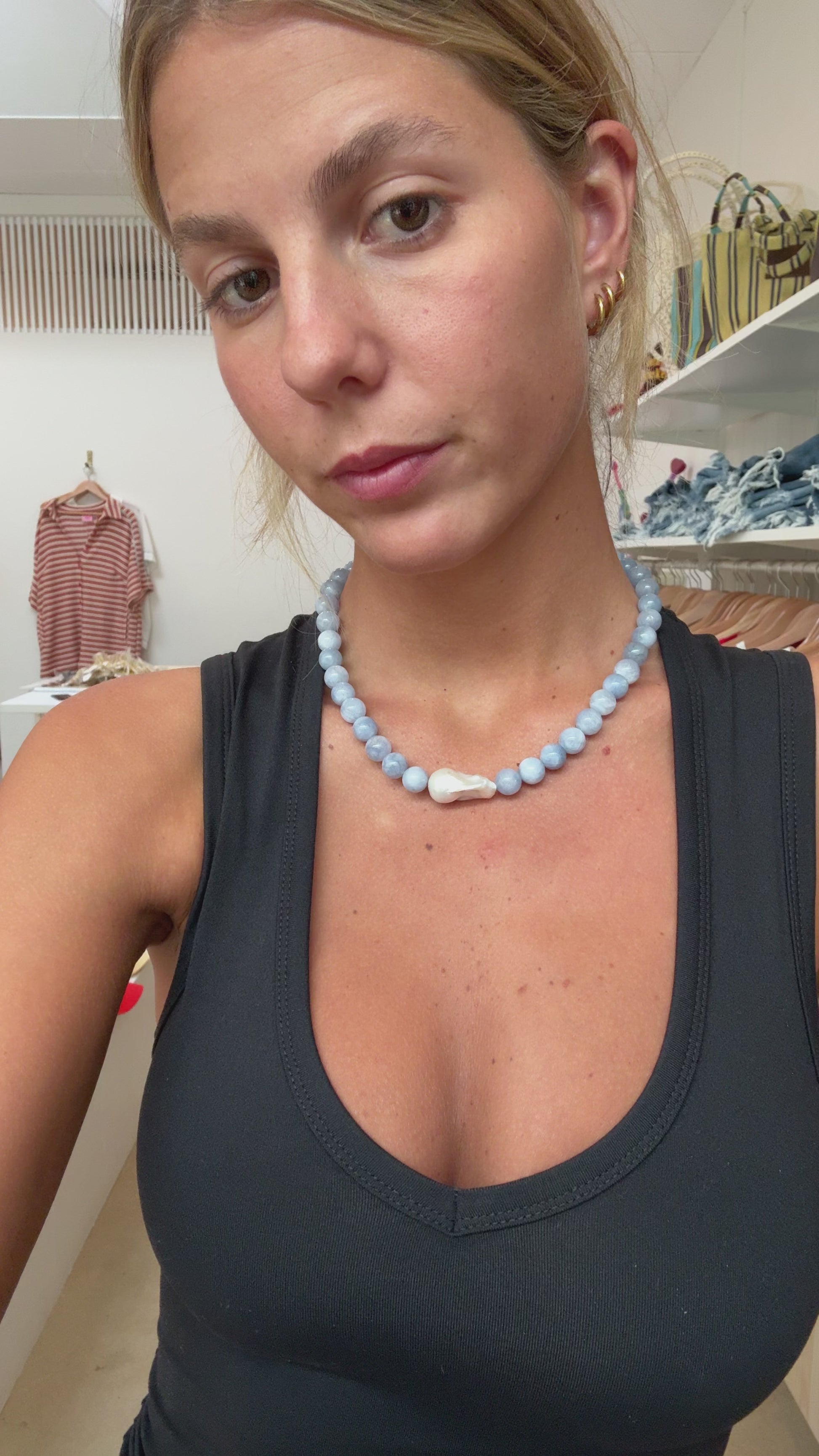 Blue Stone & Freshwater Pearl Necklace