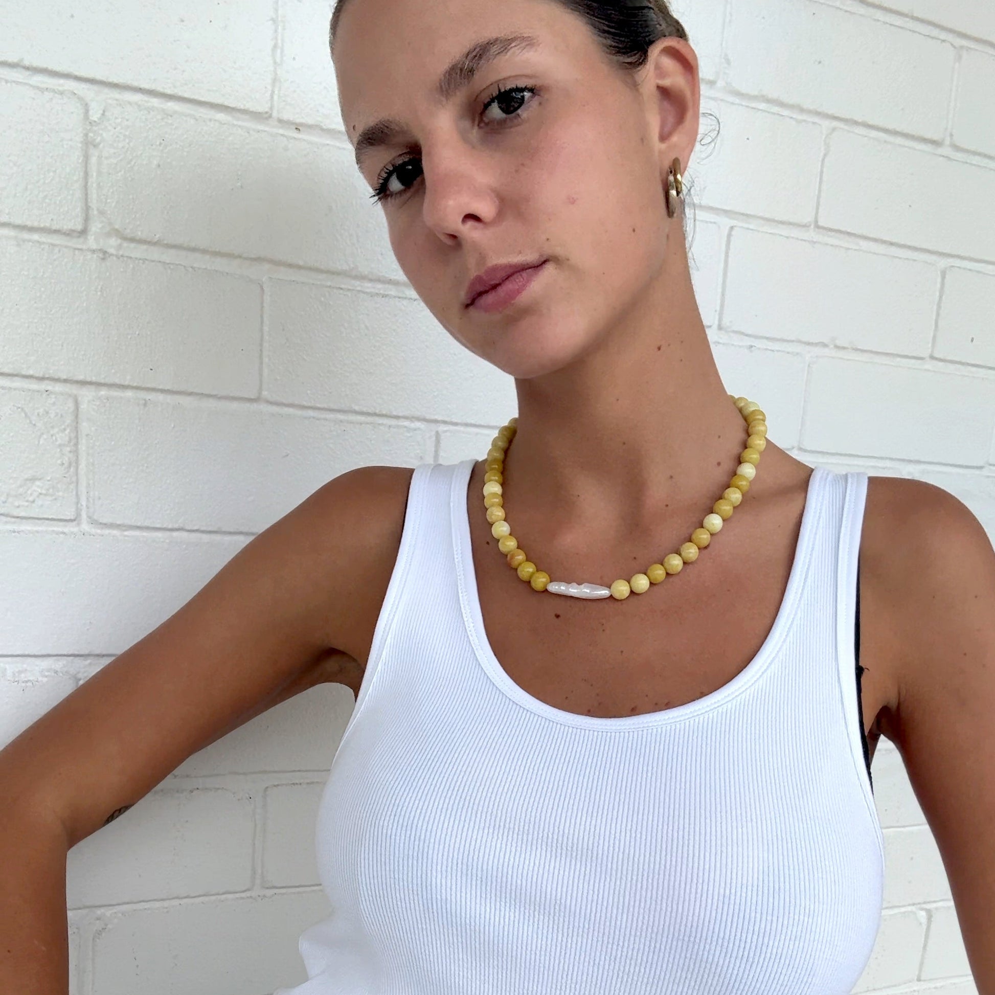 Golden Stone & Baroque Pearl Necklace